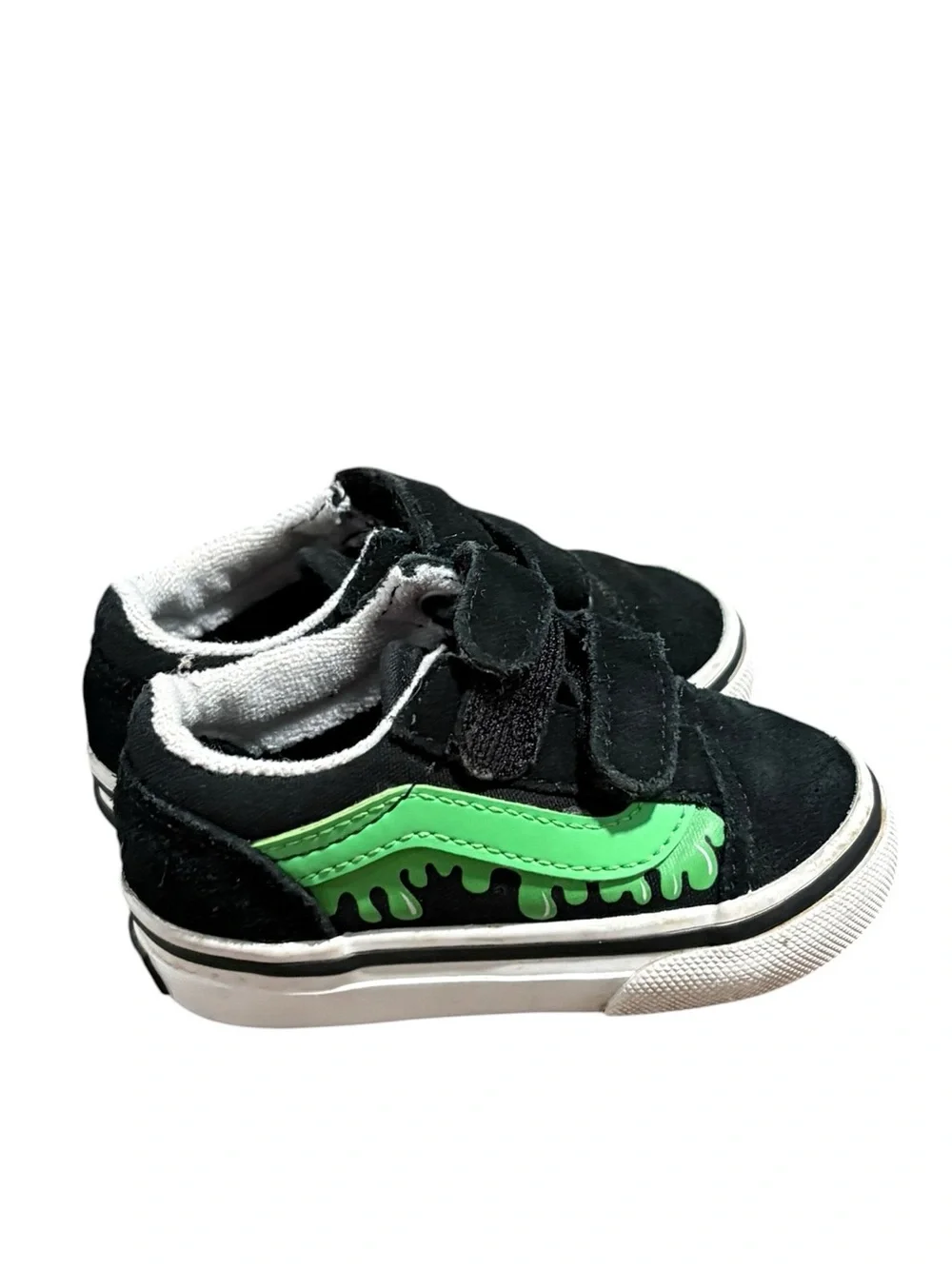 Vans Infant Toddler Skateboard Old Skool V Glow Slime Slip On Shoes Size 4